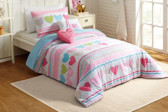Kids Heart Of Love Pink Full Comforter Set