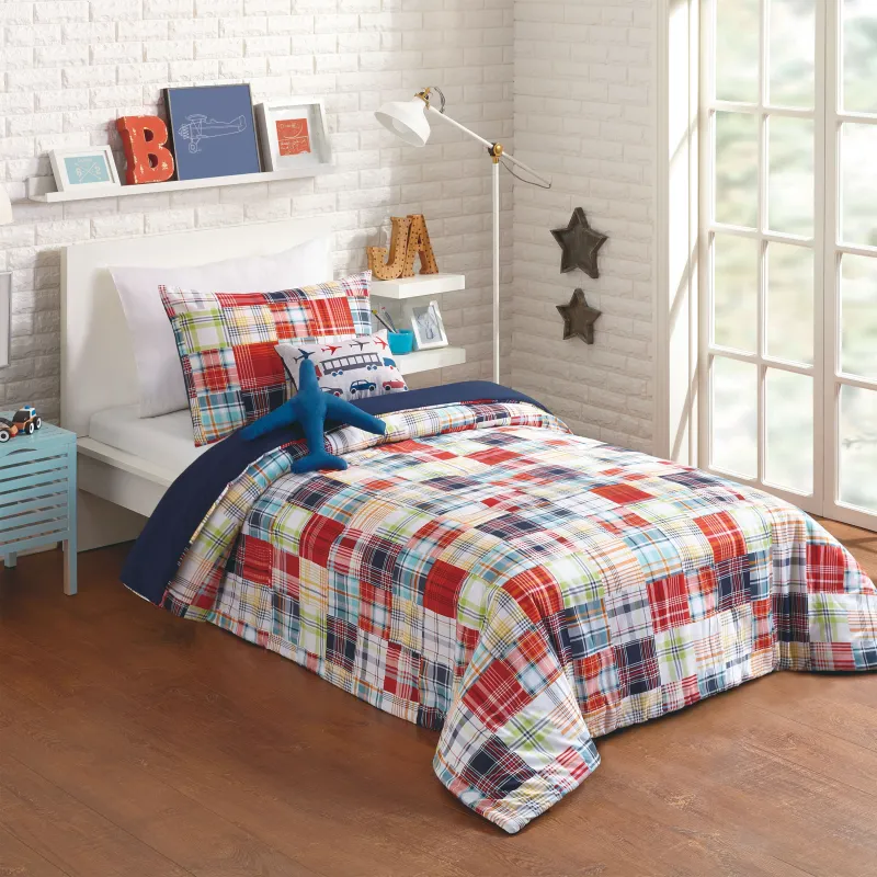 Kids Patchy Roads Blue Twin Comforter Set