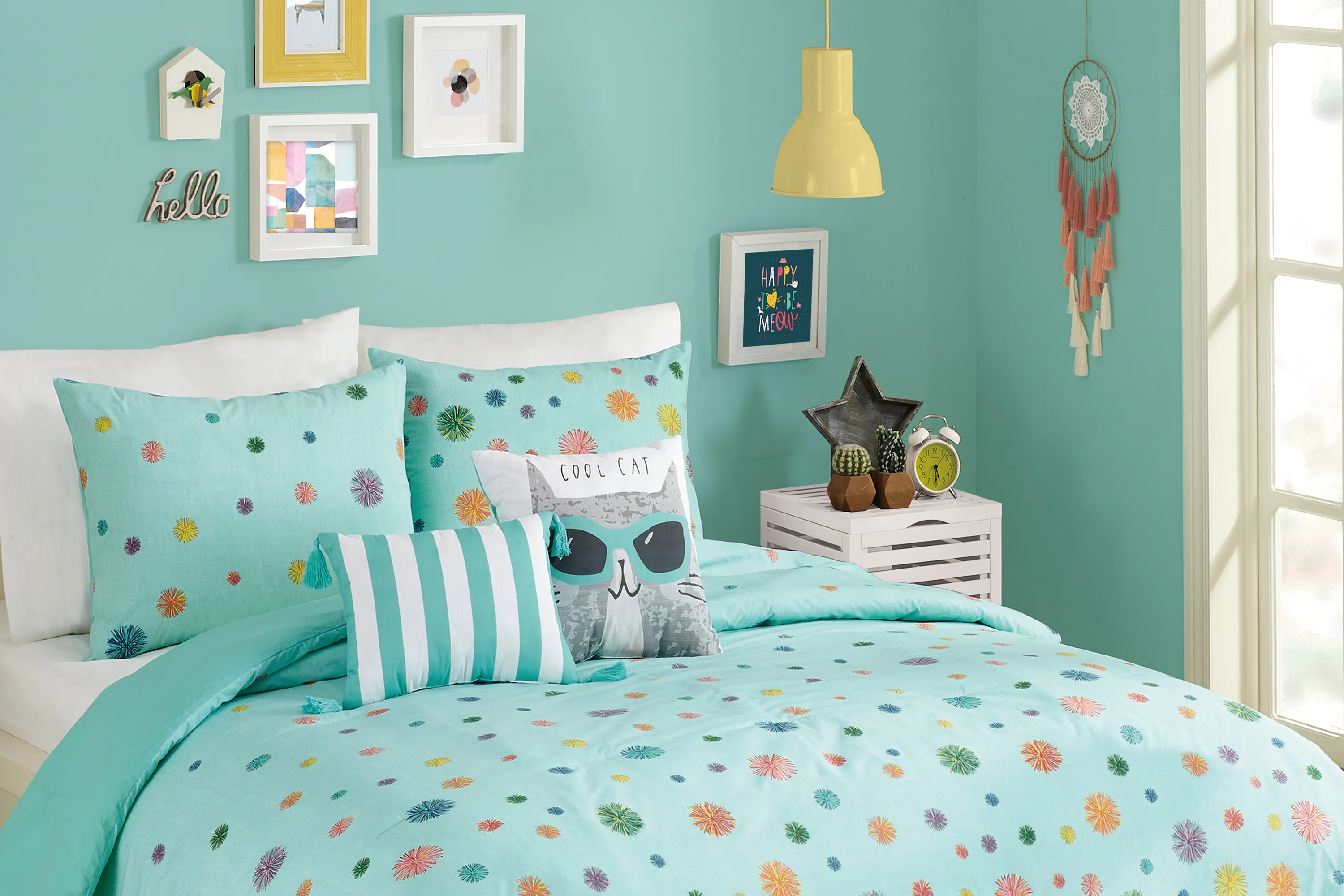 Kids Candy Cat Turquoise Full Comforter Set - Thumbnail - Image 2