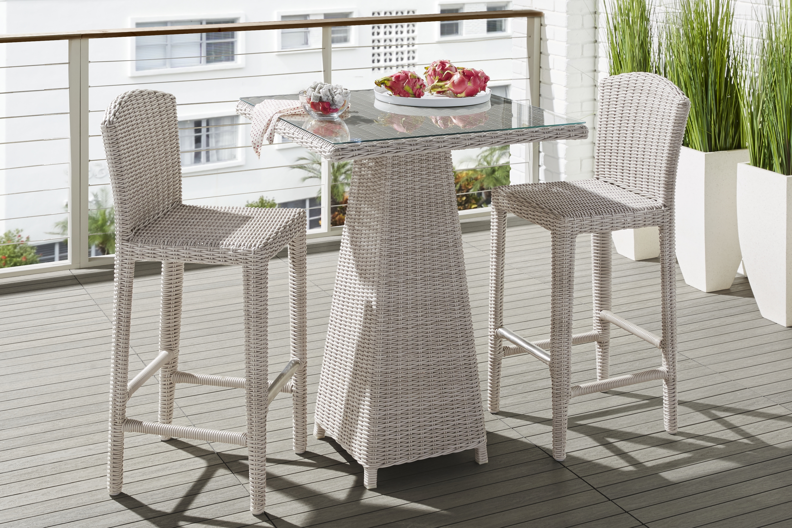 Patmos Gray Wicker 36 in. Square Outdoor Bar Table - Thumbnail - Image 2