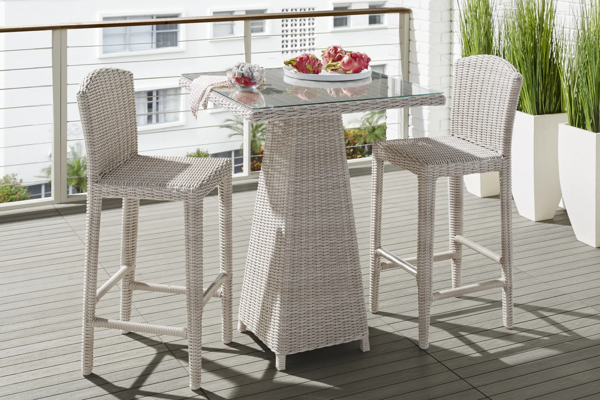 Patmos Gray Wicker 36 in. Square Outdoor Bar Table - Image 1
