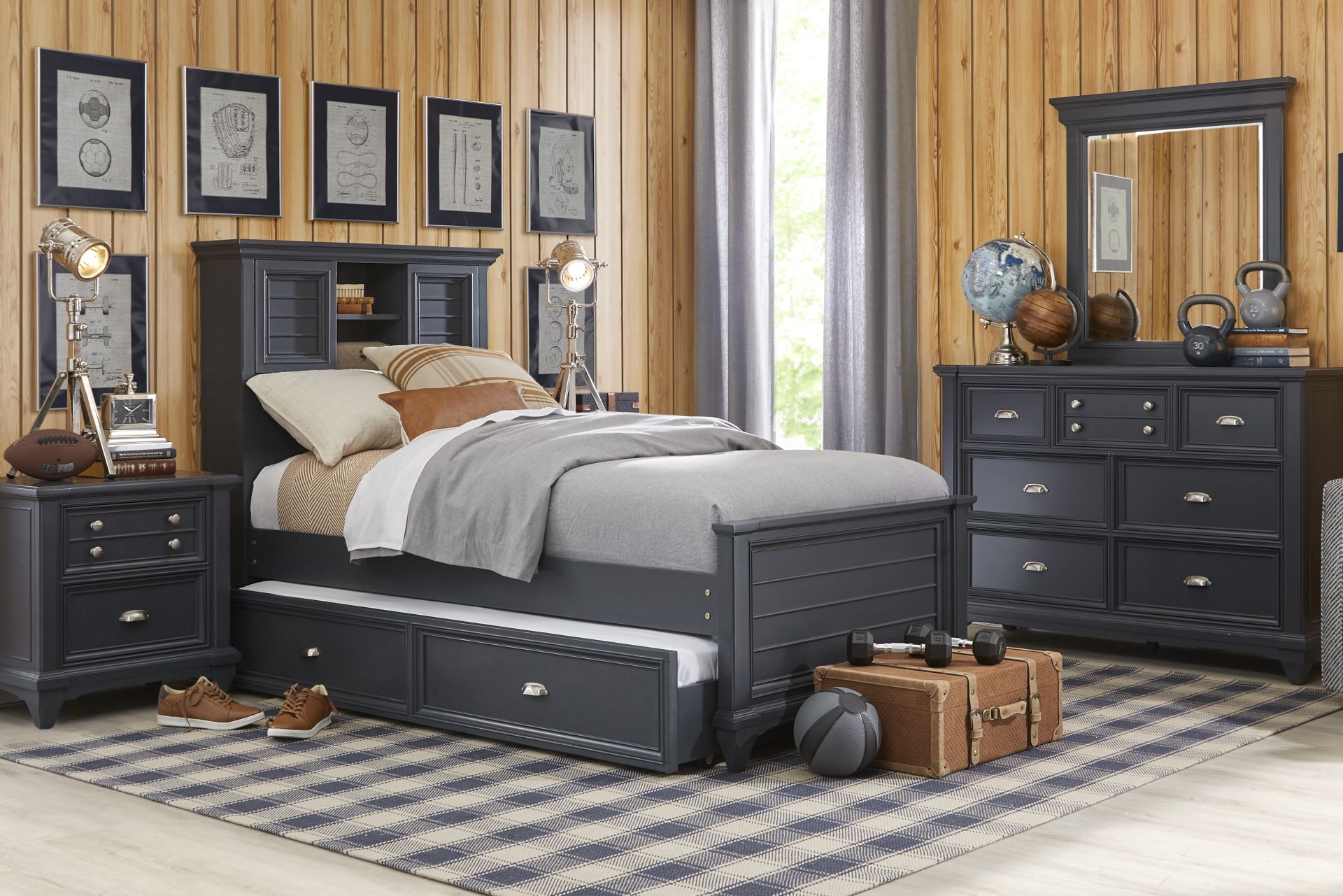 Kids Hilton Head Graphite 5 Pc Twin Bookcase Bedroom - Image 1