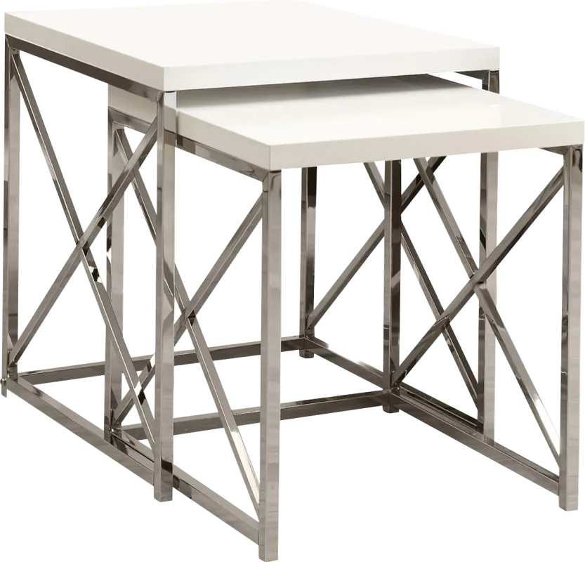 Brillock White Chrome Nesting Tables