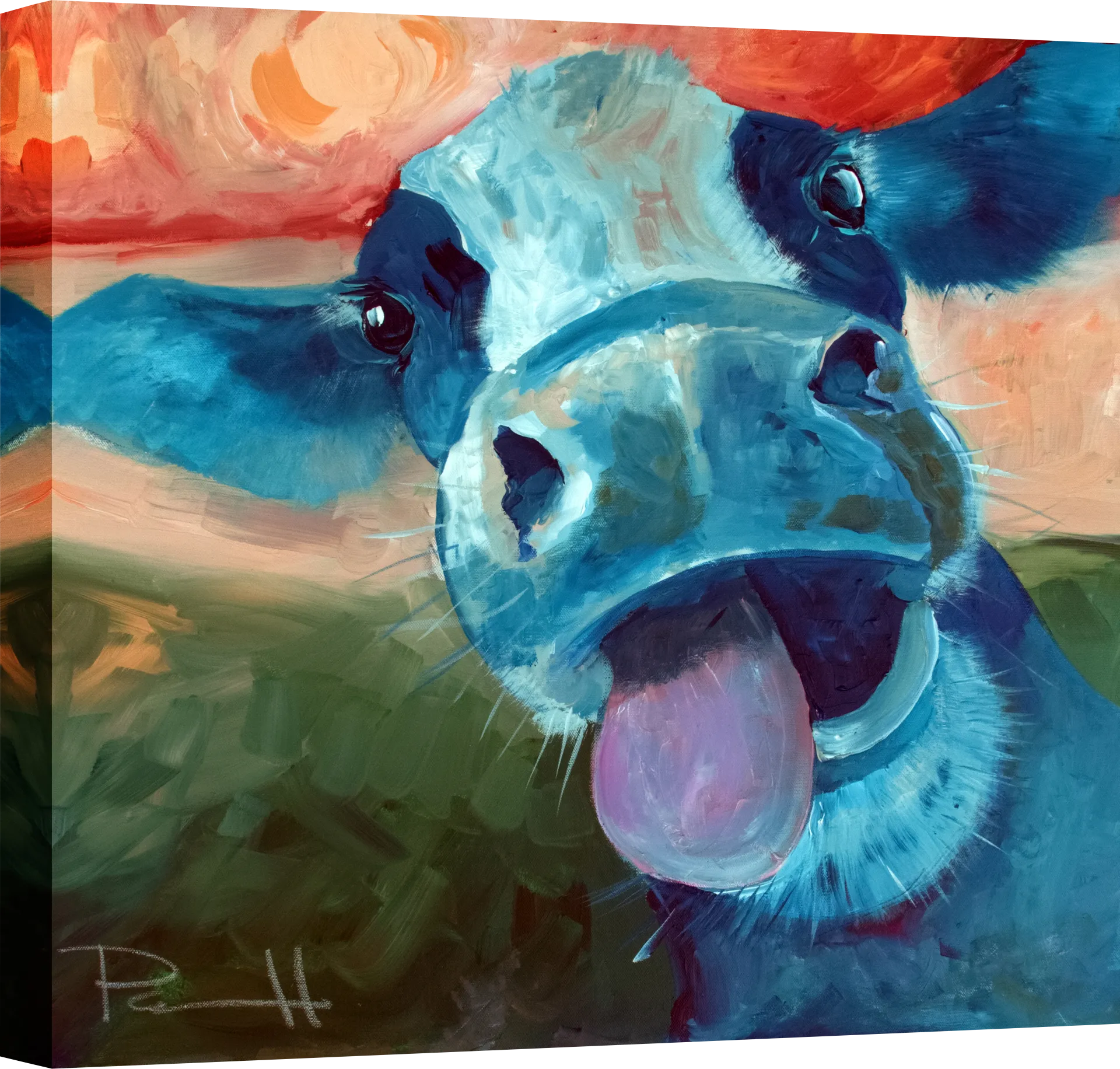 Kids Goofing Around Blue Artwork - Image 1