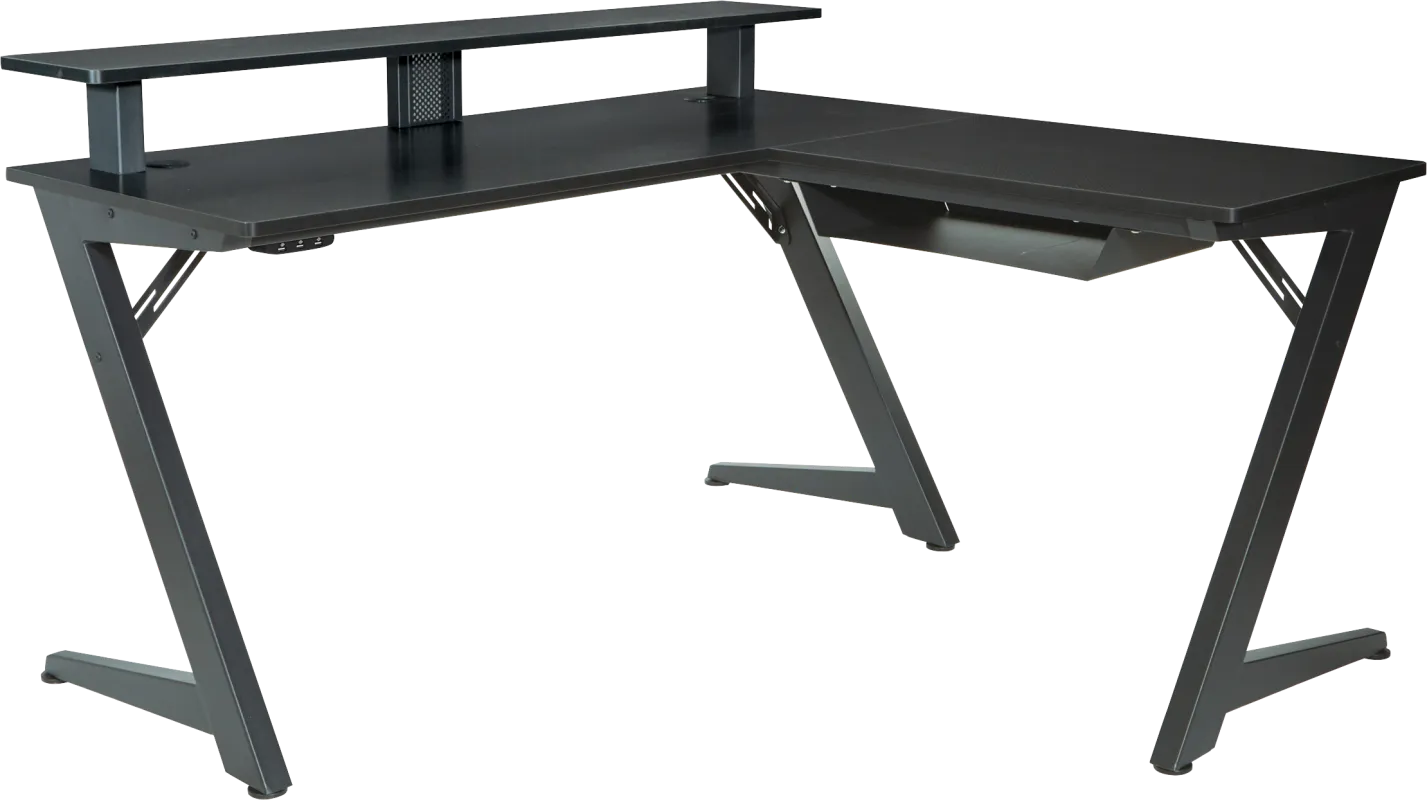 Antinous Black L-Shaped Gaming Desk