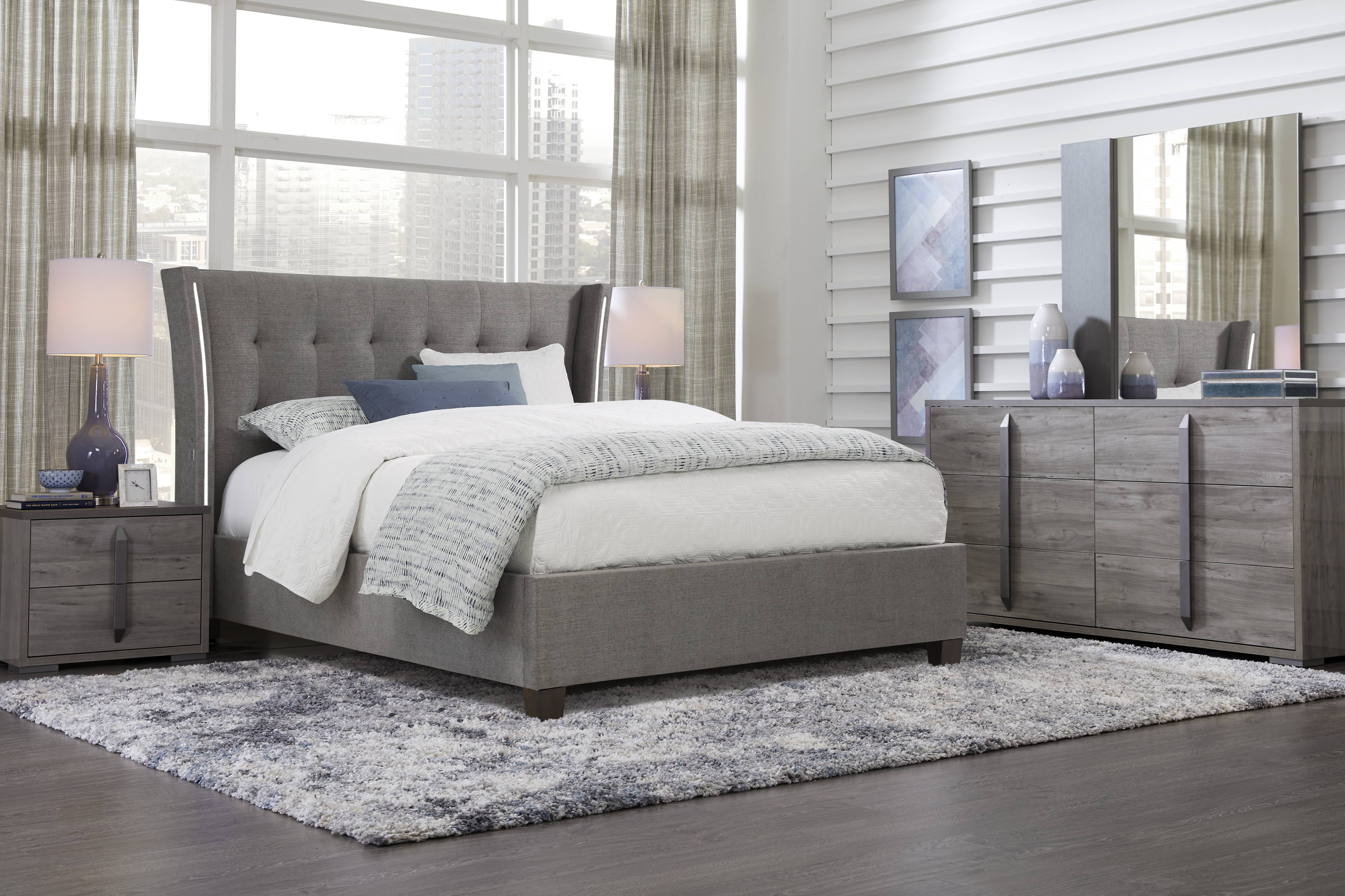 Carlie Gray 3 Pc King Upholstered Bed - Thumbnail - Image 2