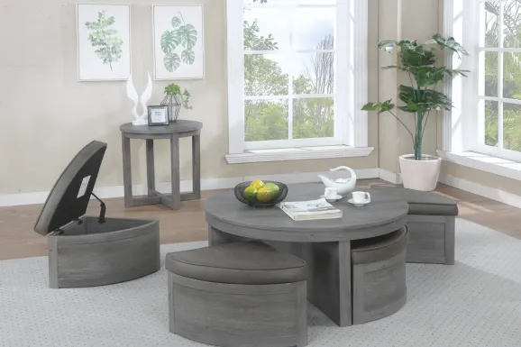 Darien Gray 3 Pc Table Set with Storage Ottomans