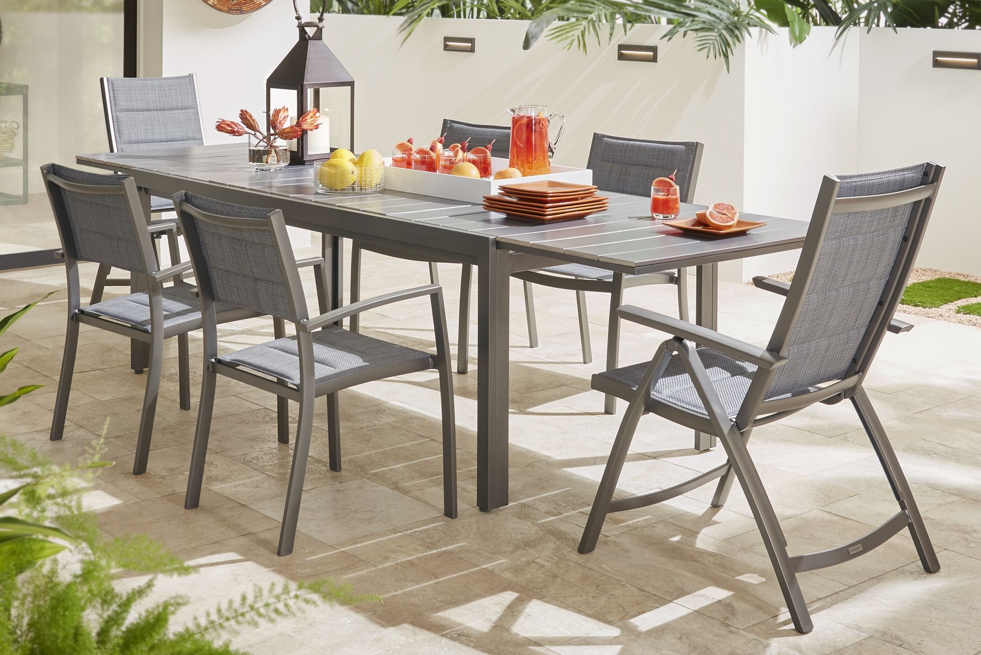 Ocean Tide Gray 7 Pc Outdoor Dining Set with Extension Table - Image 1