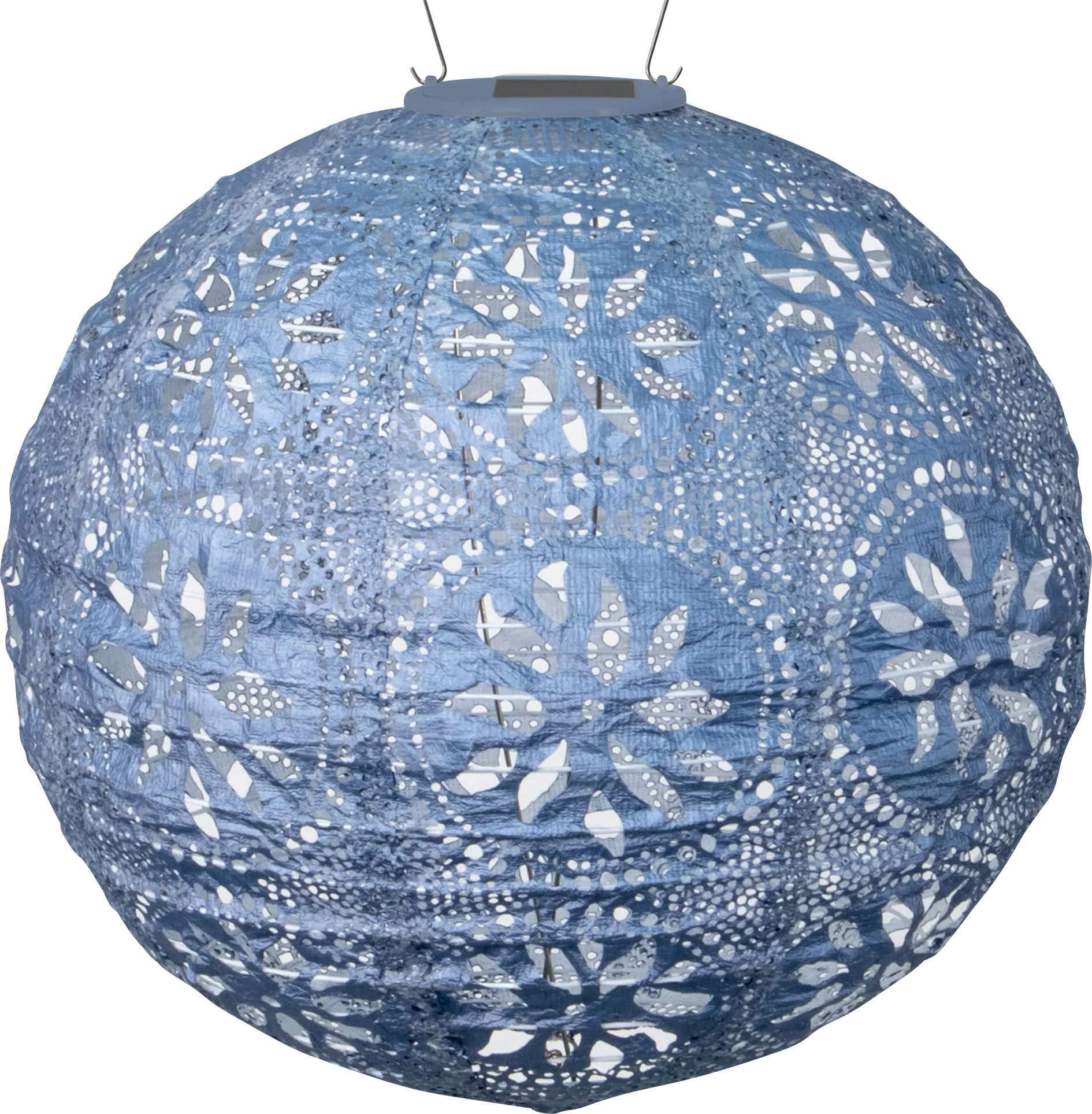 Floral Medallion Blue Outdoor Solar Lantern - Image 1
