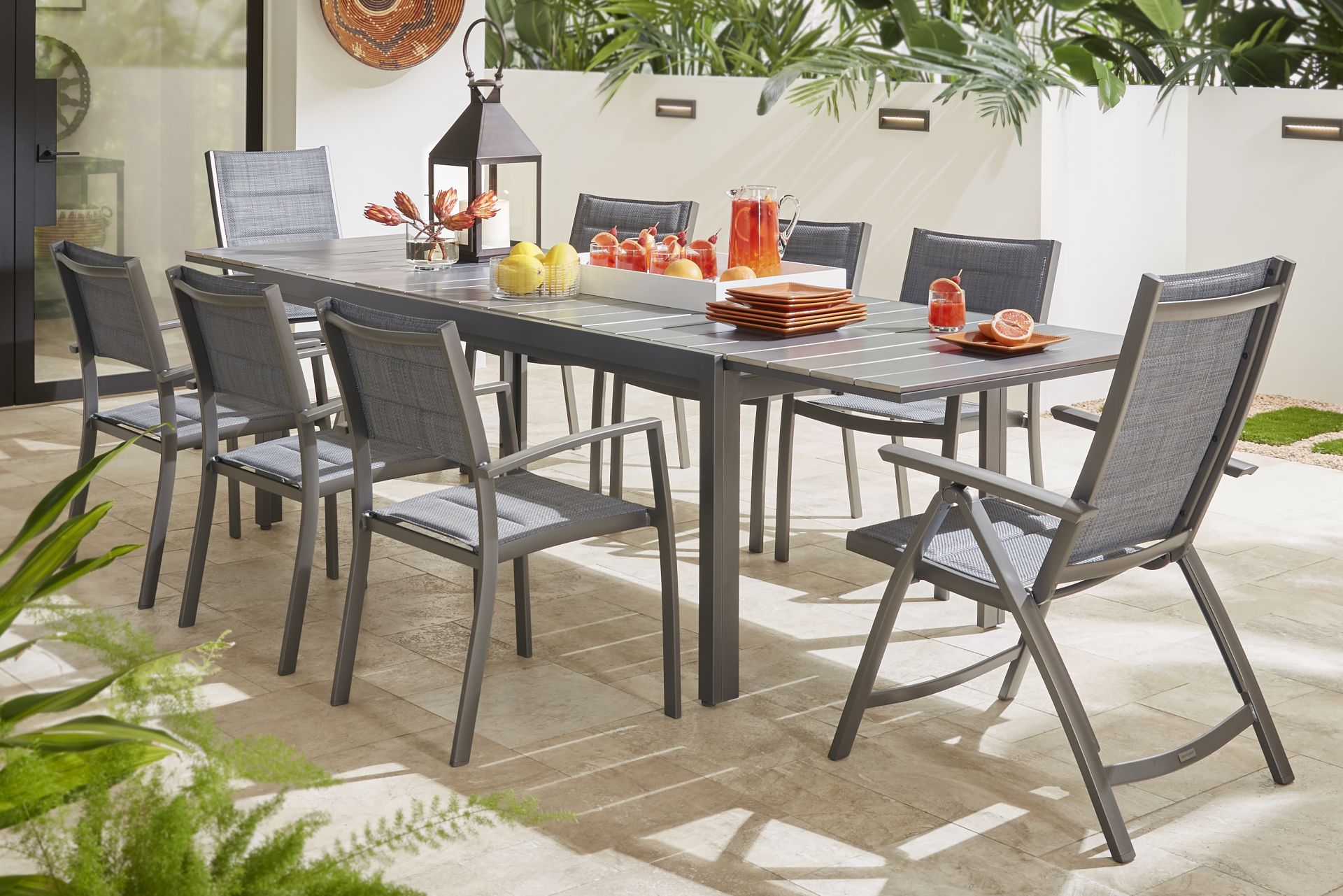 Ocean Tide Gray 9 Pc Outdoor Dining Set with Extension Table - Image 1