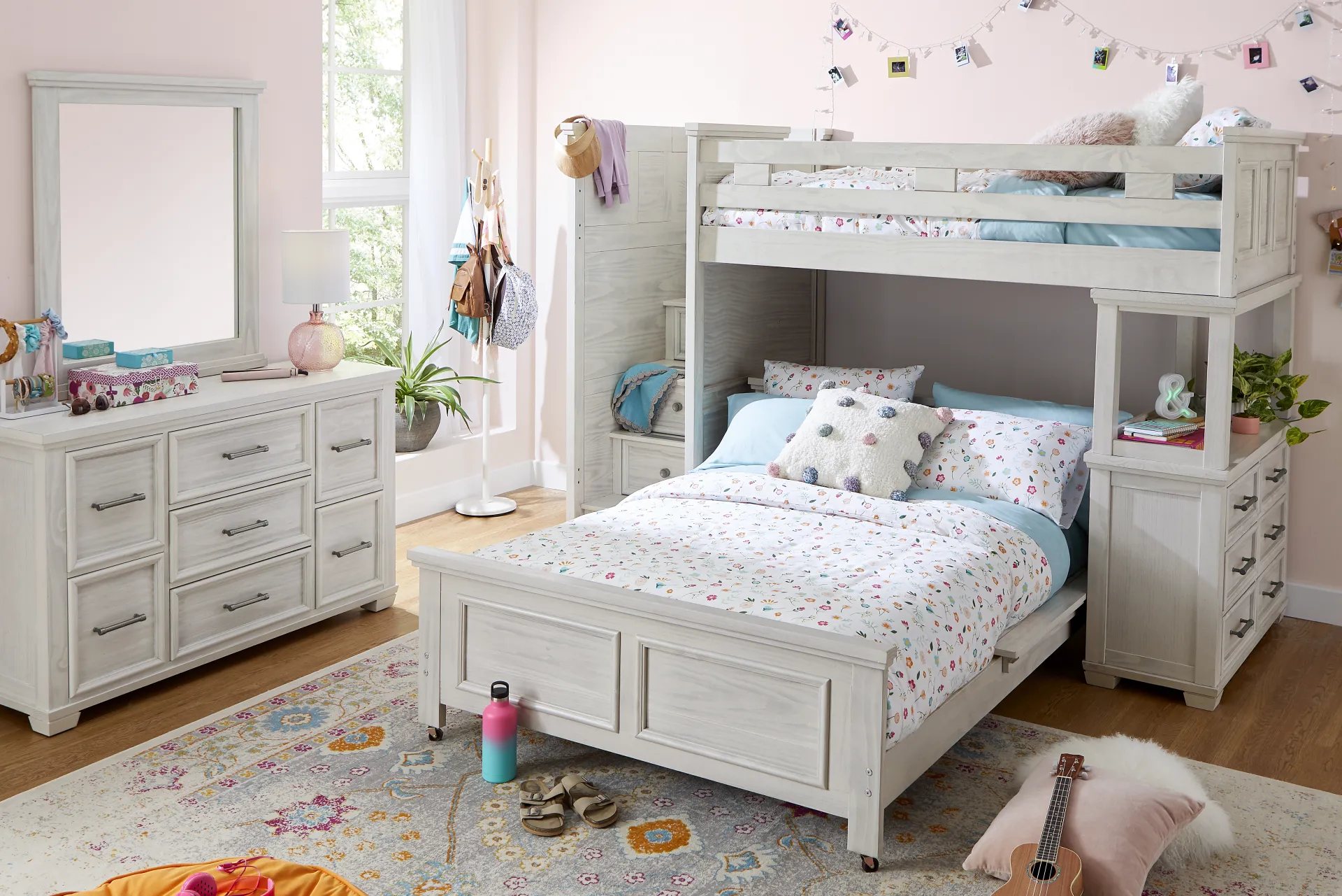 Kids Canyon Lake Ash Gray Twin/Full Step Loft with Dresser - Image 1