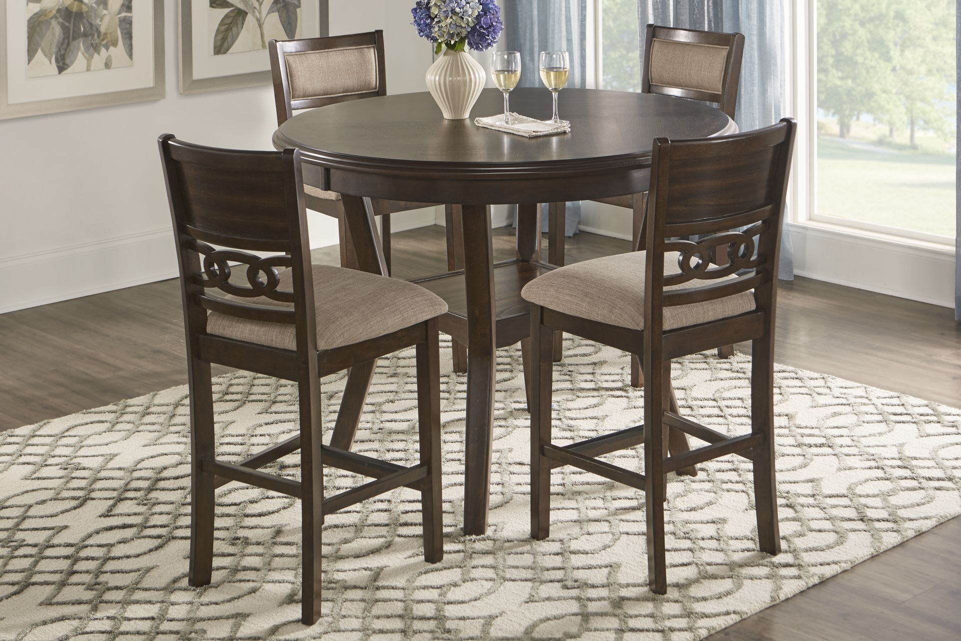 Brookgate Brown Cherry 5 Pc Round Counter Height Dining Set - Image 1