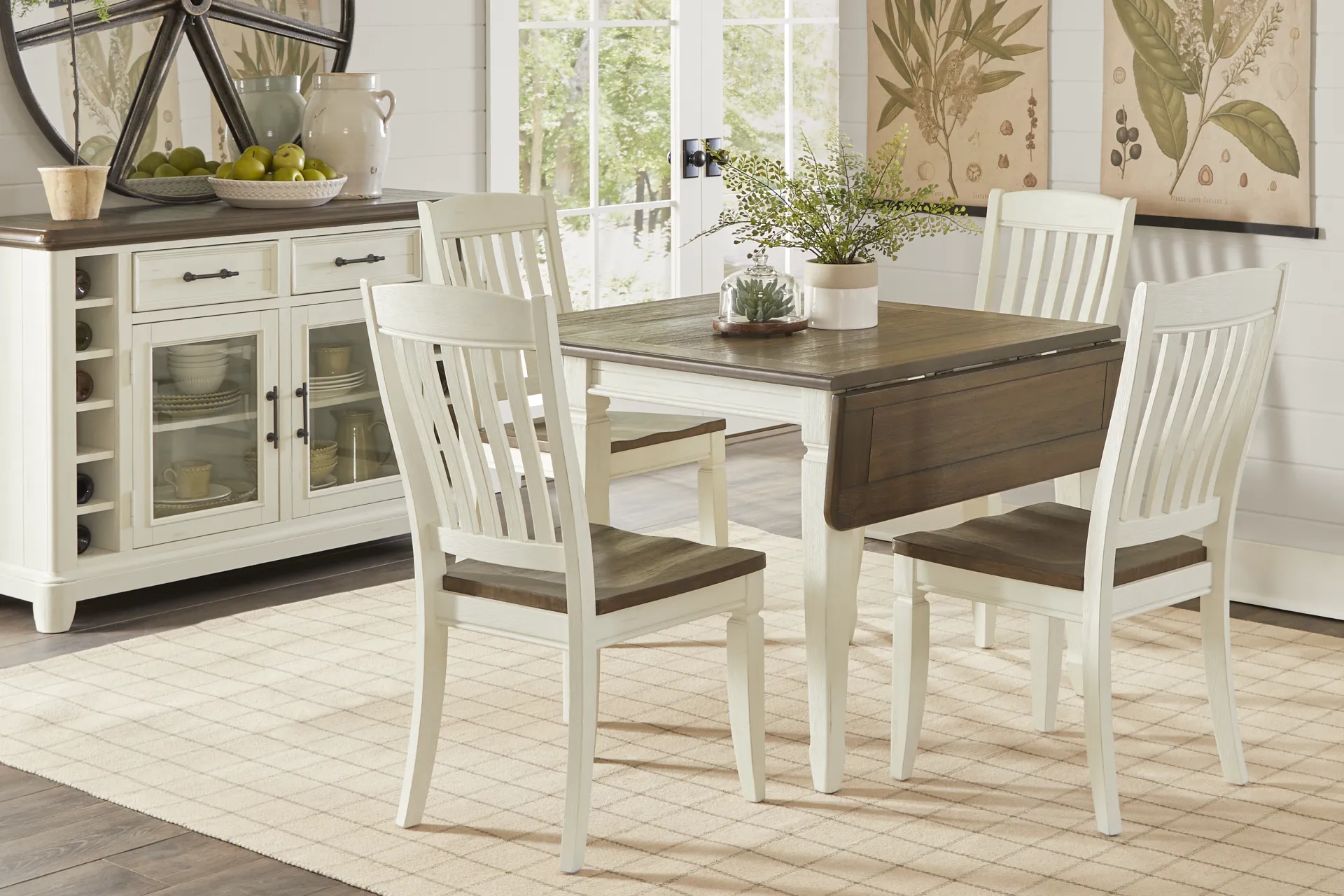 Country Lane Antique White Drop Leaf Dining Table - Image 1