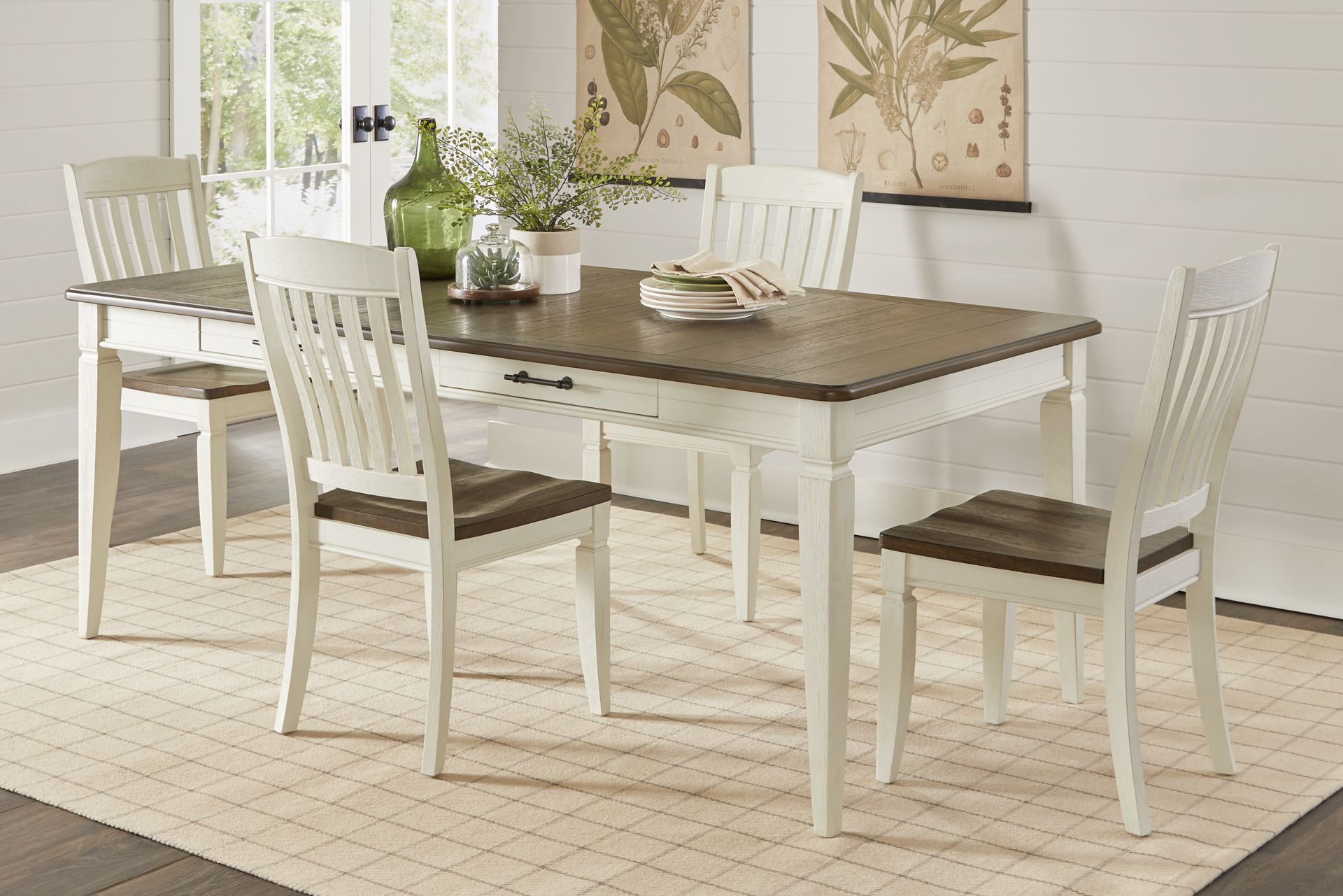 Country Lane Antique White 5 Pc Rectangle Dining Room with Slat Back Chairs - Image 1