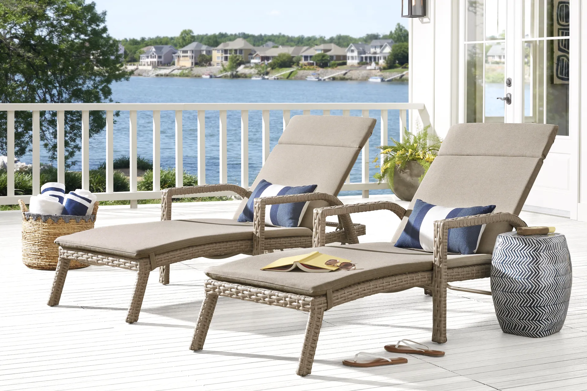 Siesta Key Driftwood Finish Outdoor Chaise with Sand Cushions, Set of 2 - Image 1