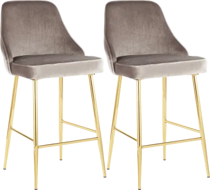 Mairie Silver Plush Gold Metal Counter Height Stool, Set of 2