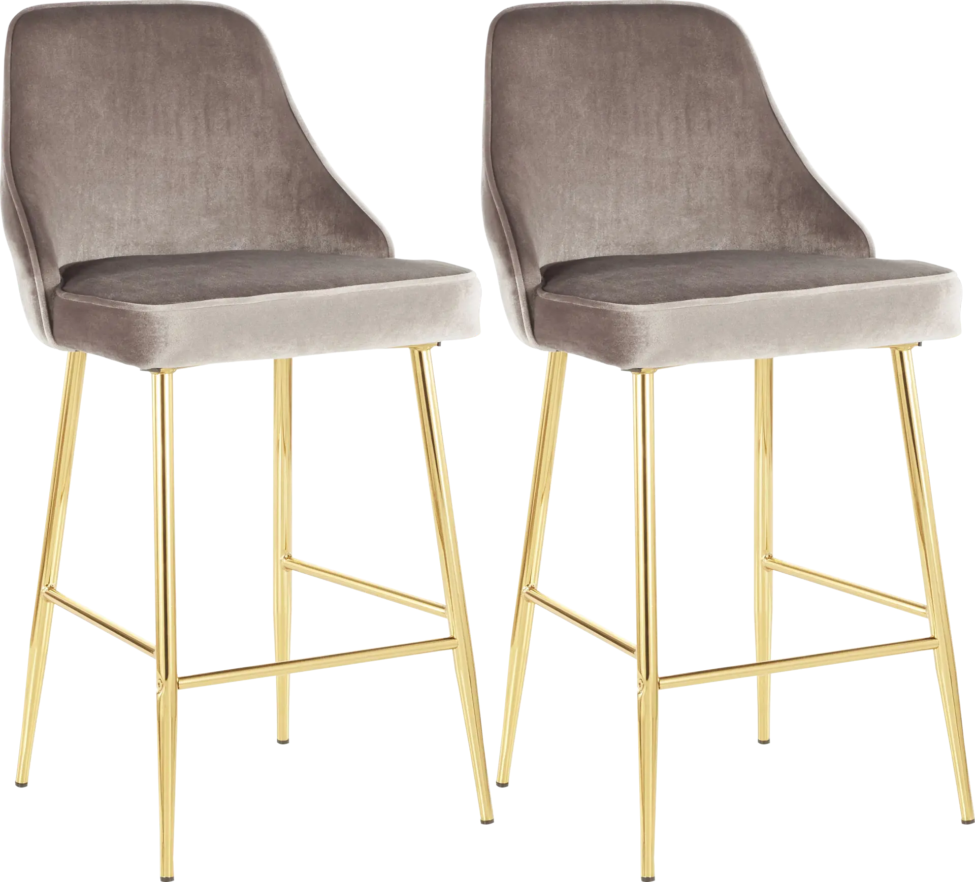 Mairie Silver Plush Gold Metal Counter Height Stool, Set of 2