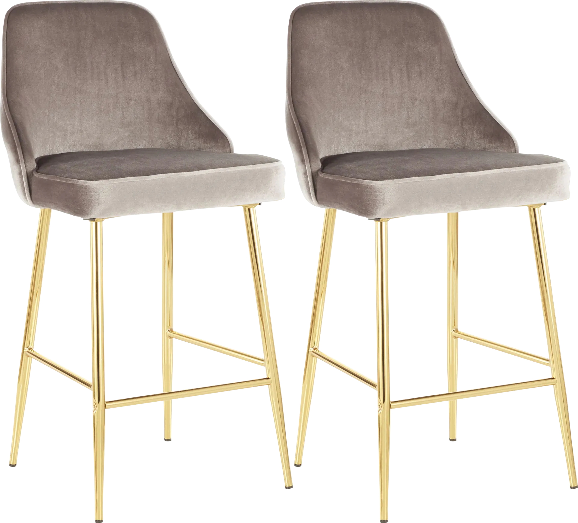 Mairie Silver Plush Gold Metal Counter Height Stool, Set of 2 - Image 1