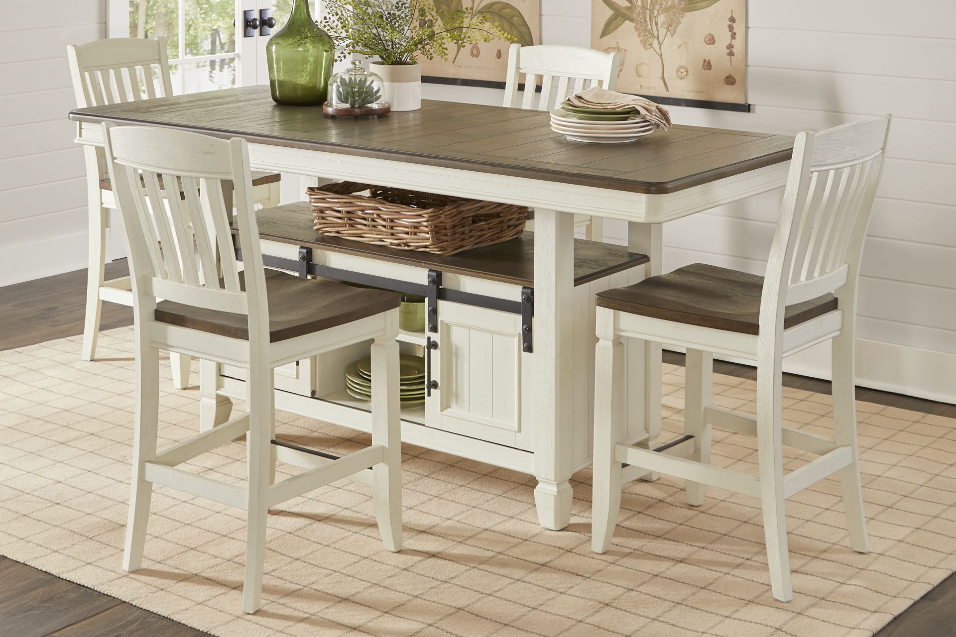 Country Lane Antique White Counter Height Storage Dining Table - Image 2