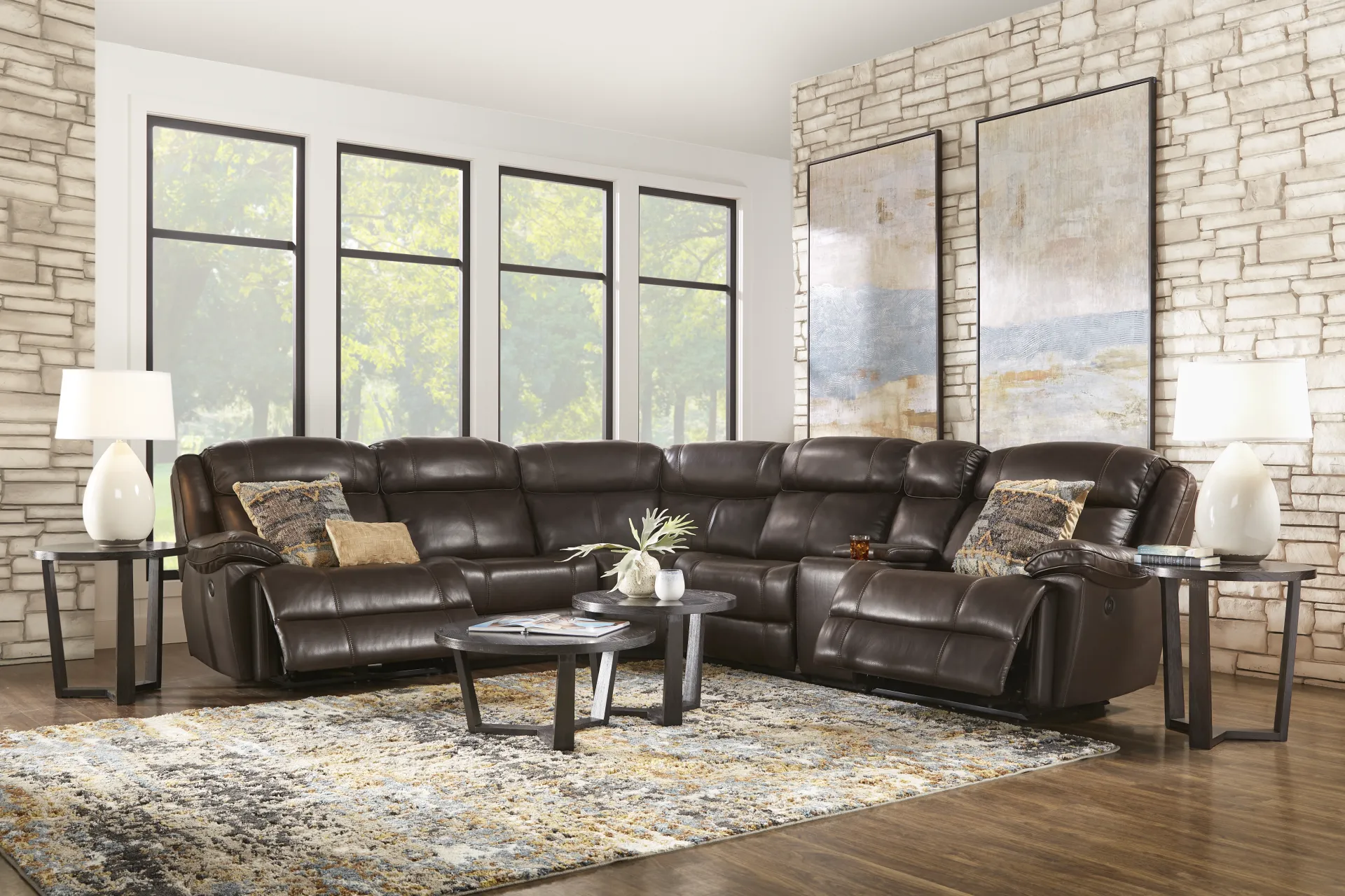 West Valley Brown 6 Pc Leather Reclining Sectional - Image 1