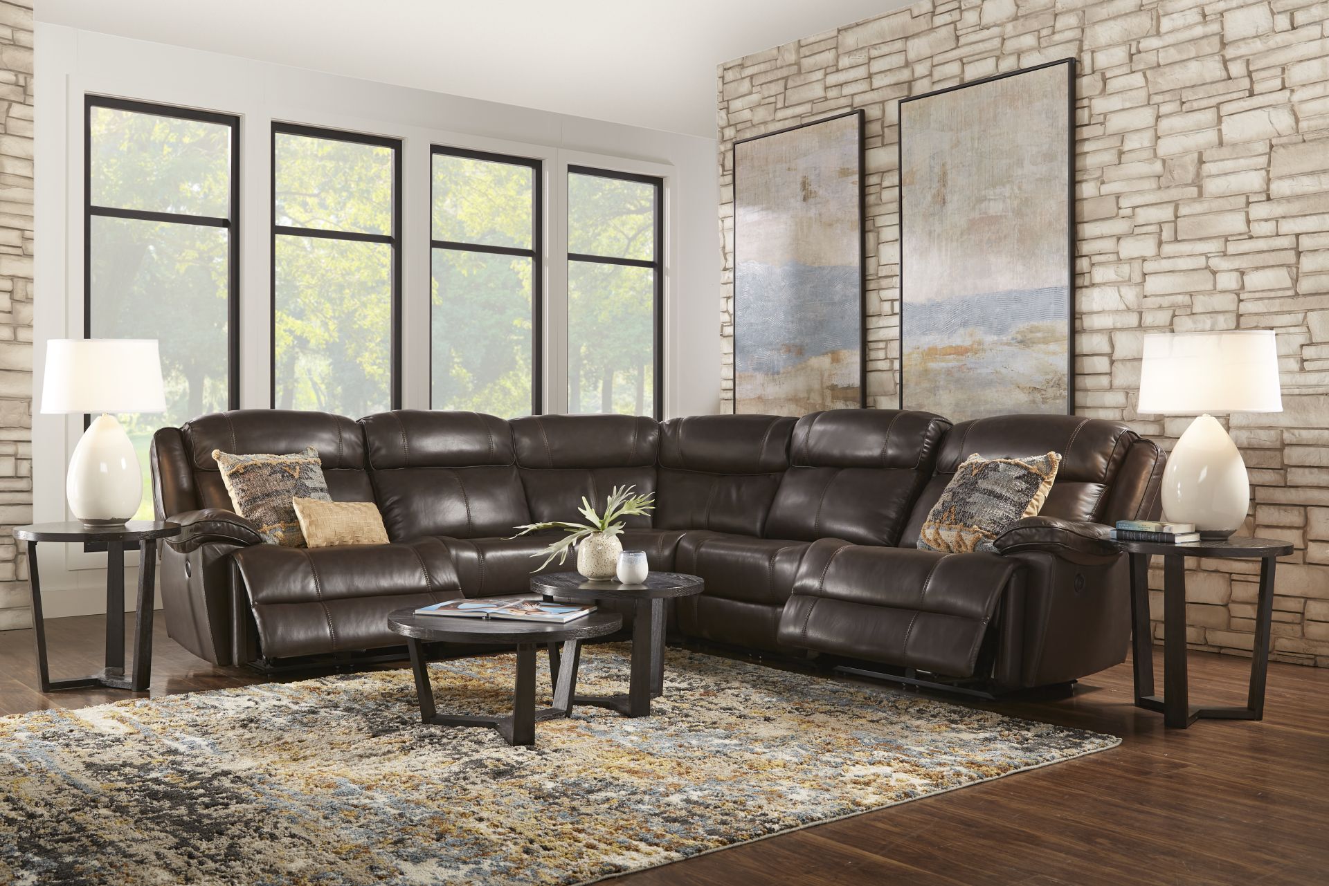 West Valley Brown 5 Pc Leather Power Reclining Sectional - Image 2