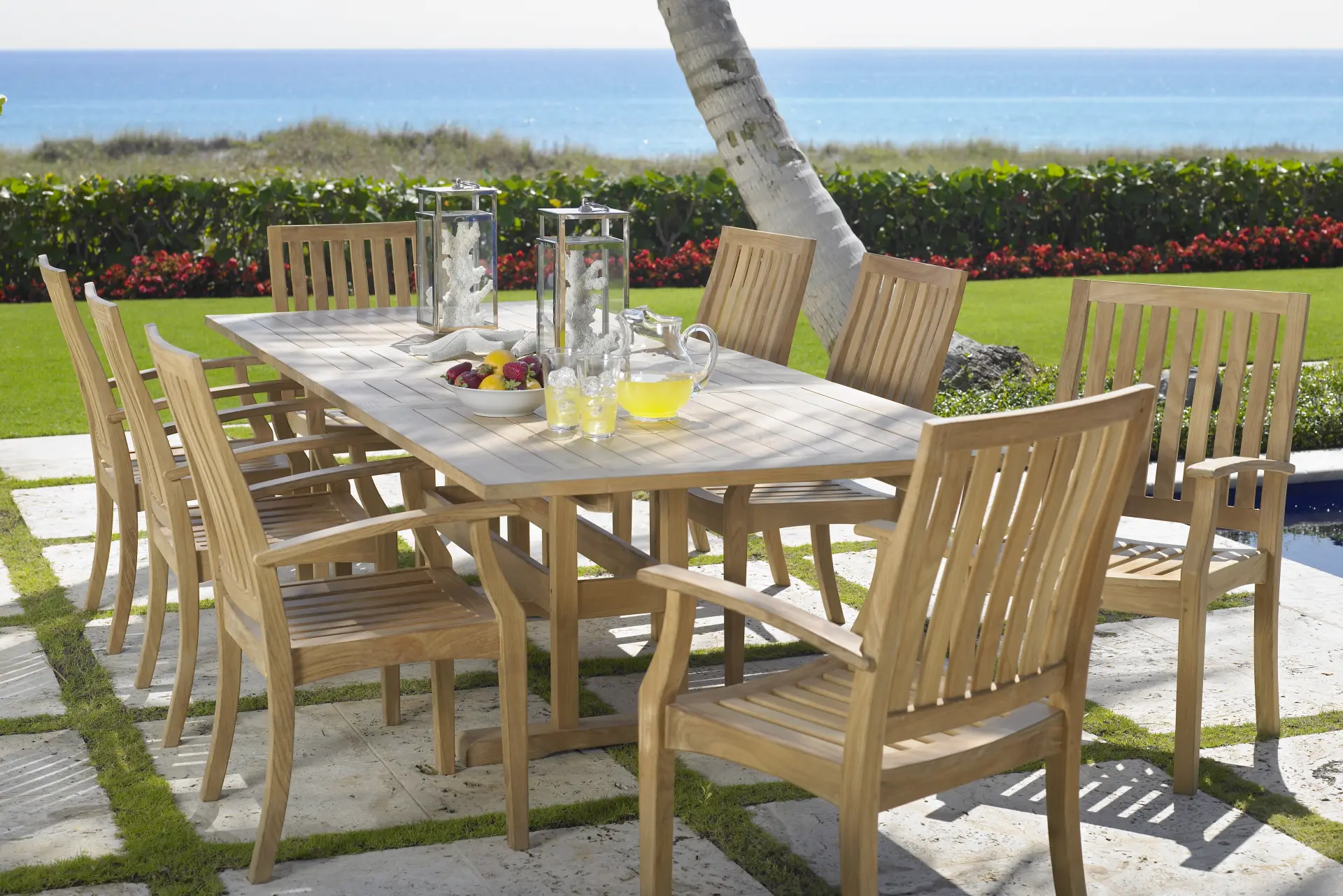 Pleasant Bay Teak 7 Pc Rectangle Extension Outdoor Dining Set