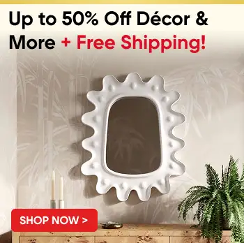 Up to 50% Off Décor & More + Free Shipping! White decorative mirror.
