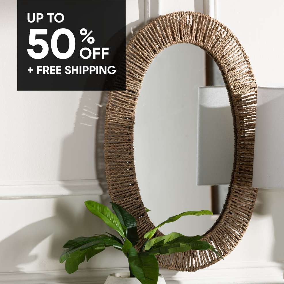 UP TO 50% OFF + FREE SHIPPING. Oval mirror with a woven rope frame.
