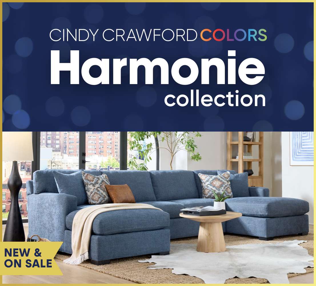 CINDY CRAWFORD COLORS Harmonie collection. Blue sectional sofa. New & On Sale.