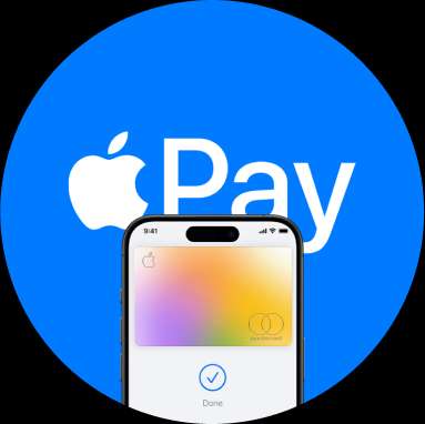 Apple Pay logo with an iPhone displaying an Apple Card.
