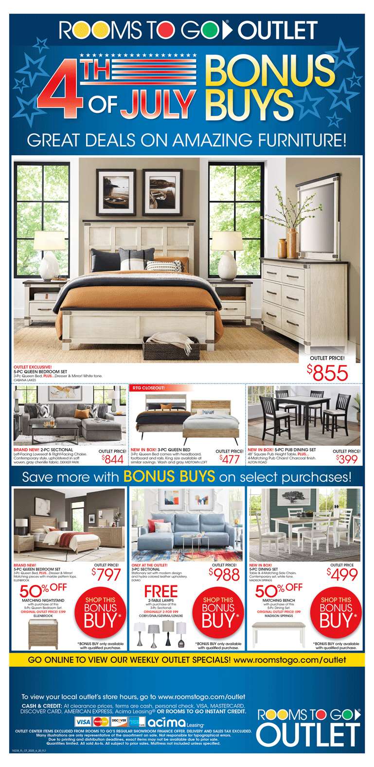 Rooms to Go Outlet 4th of July sale on furniture.
