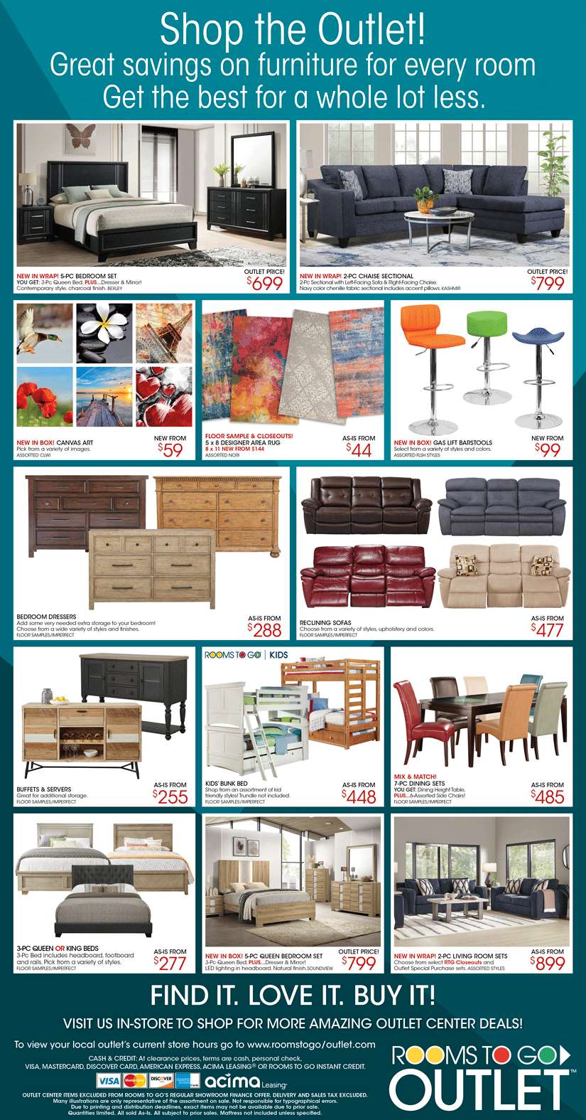 Shop the Outlet! Great savings on furniture.
