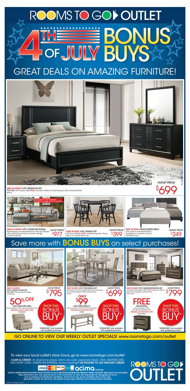Rooms to Go Outlet 4th of July Bonus Buys sale on furniture.
