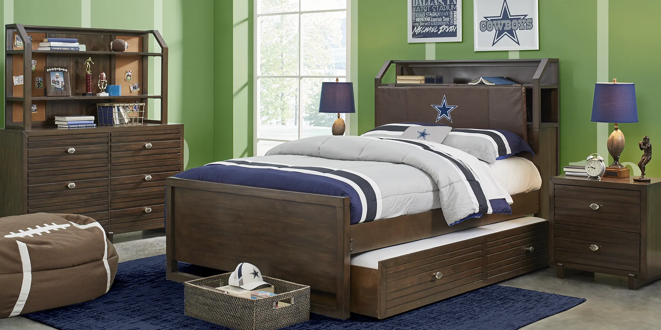 NFL 1st & Goal Dallas Cowboys Brown 5 Pc Full Bookcase Bedroom - Thumbnail - Image 1