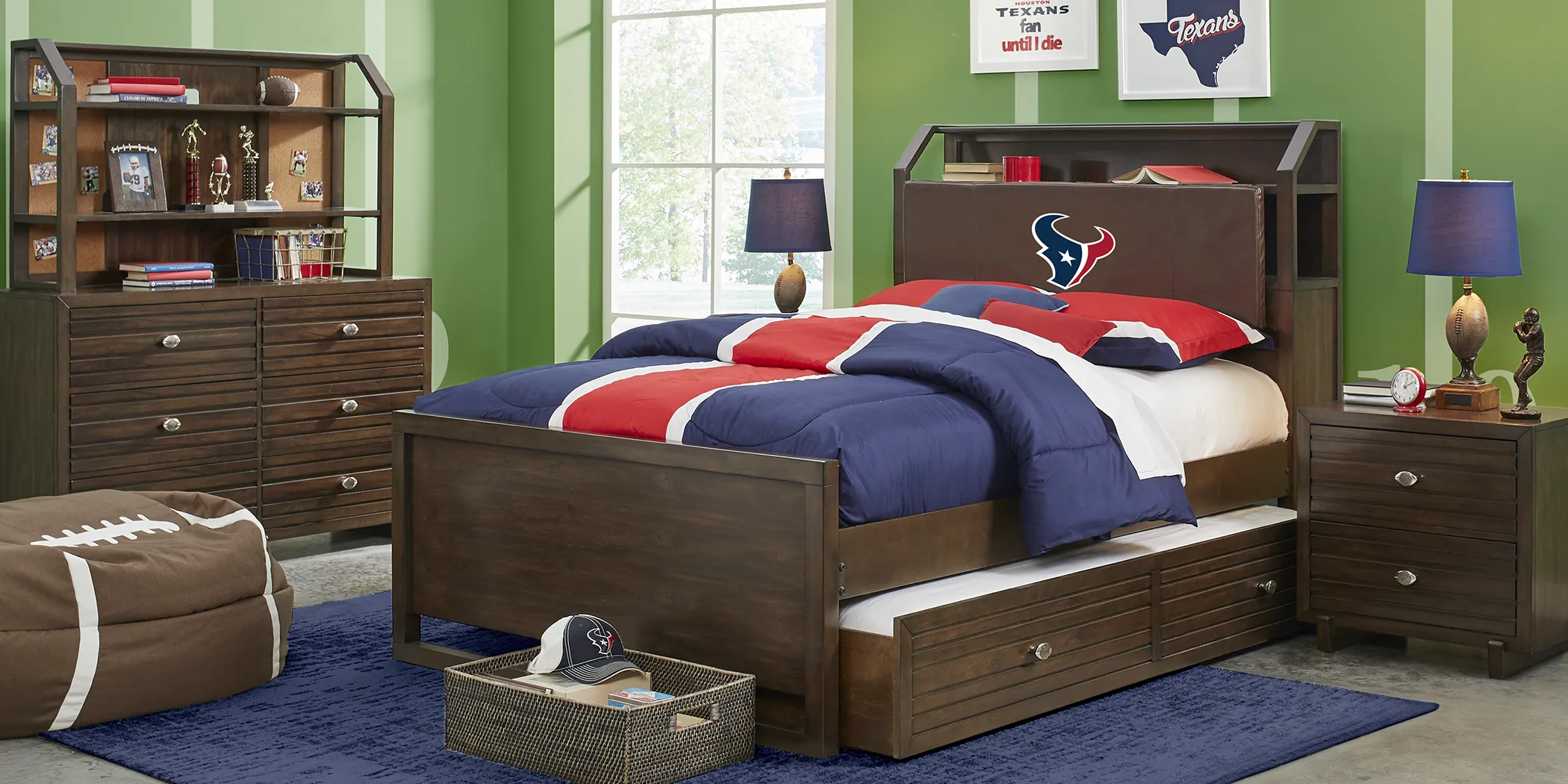 NFL 1st & Goal Houston Texans Brown 5 Pc Full Bookcase Bedroom - Thumbnail - Image 1