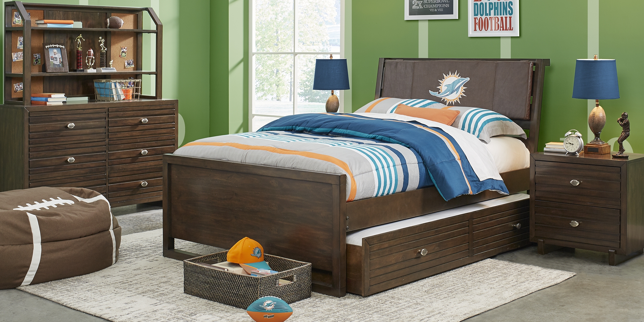 NFL 1st & Goal Miami Dolphins Brown 5 Pc Full Panel Bedroom - Thumbnail - Image 1