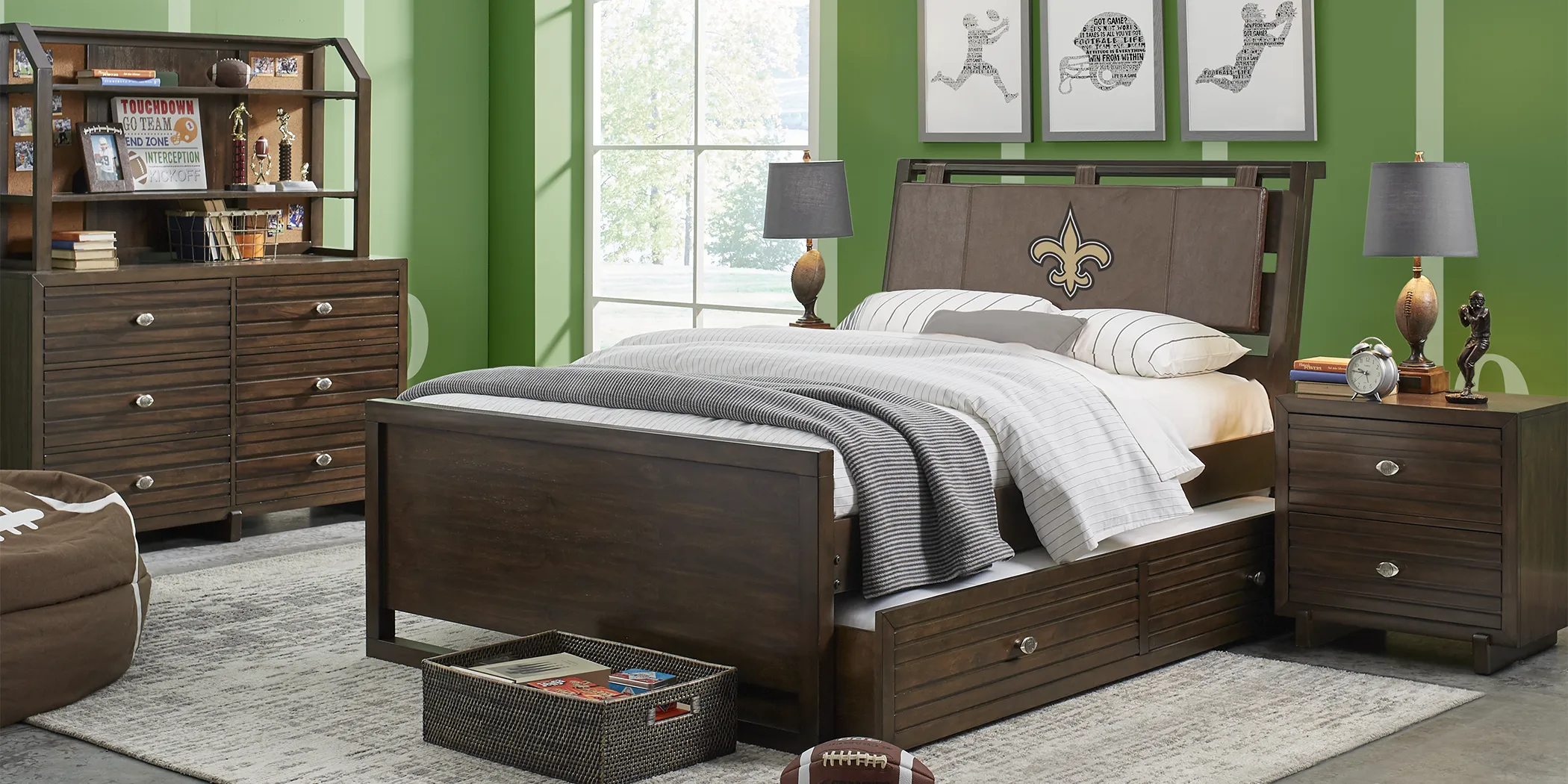 NFL 1st & Goal New Orleans Saints Brown 5 Pc Twin Panel Bedroom - Thumbnail - Image 1