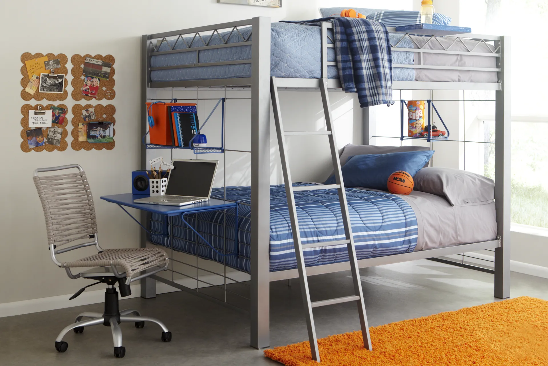 Build-a-Bunk Gray Twin/Twin Bunk Bed with Blue Accessories - Image 2