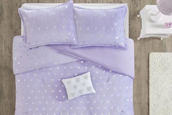 Kids Plush Hearts Purple Full/Queen Comforter Set