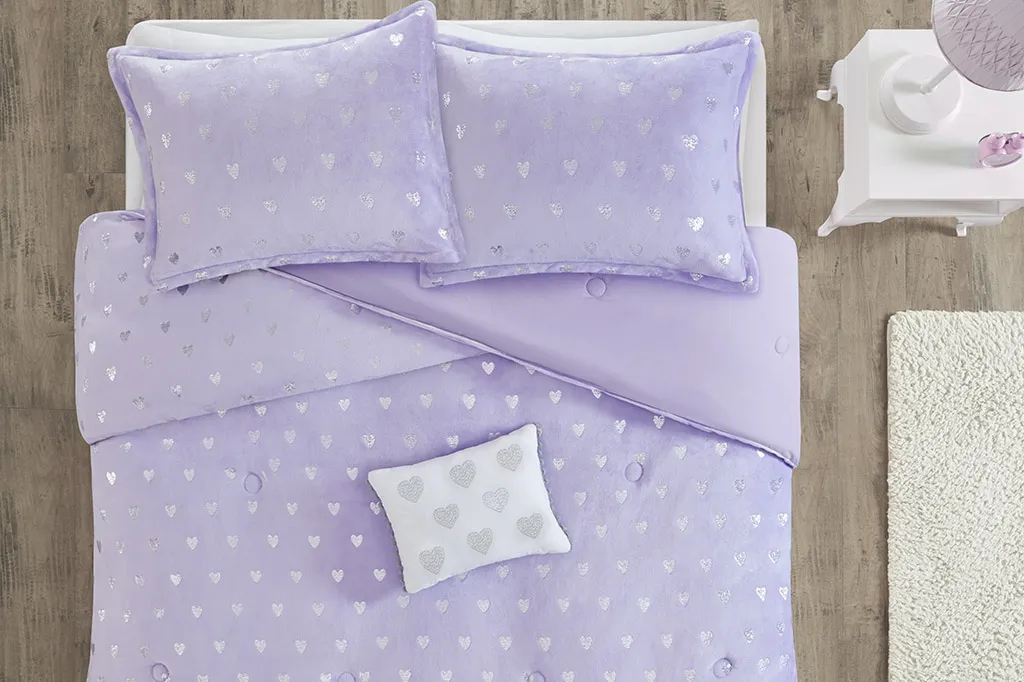 Kids Plush Hearts Purple Twin XL Comforter Set - Image 2