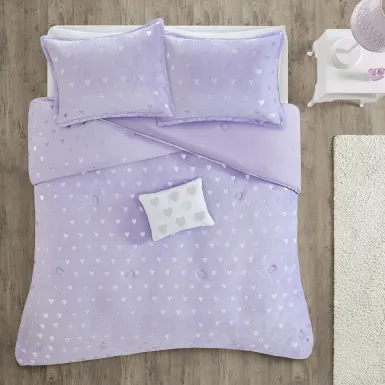 Kids Plush Hearts Purple Full/Queen Comforter Set