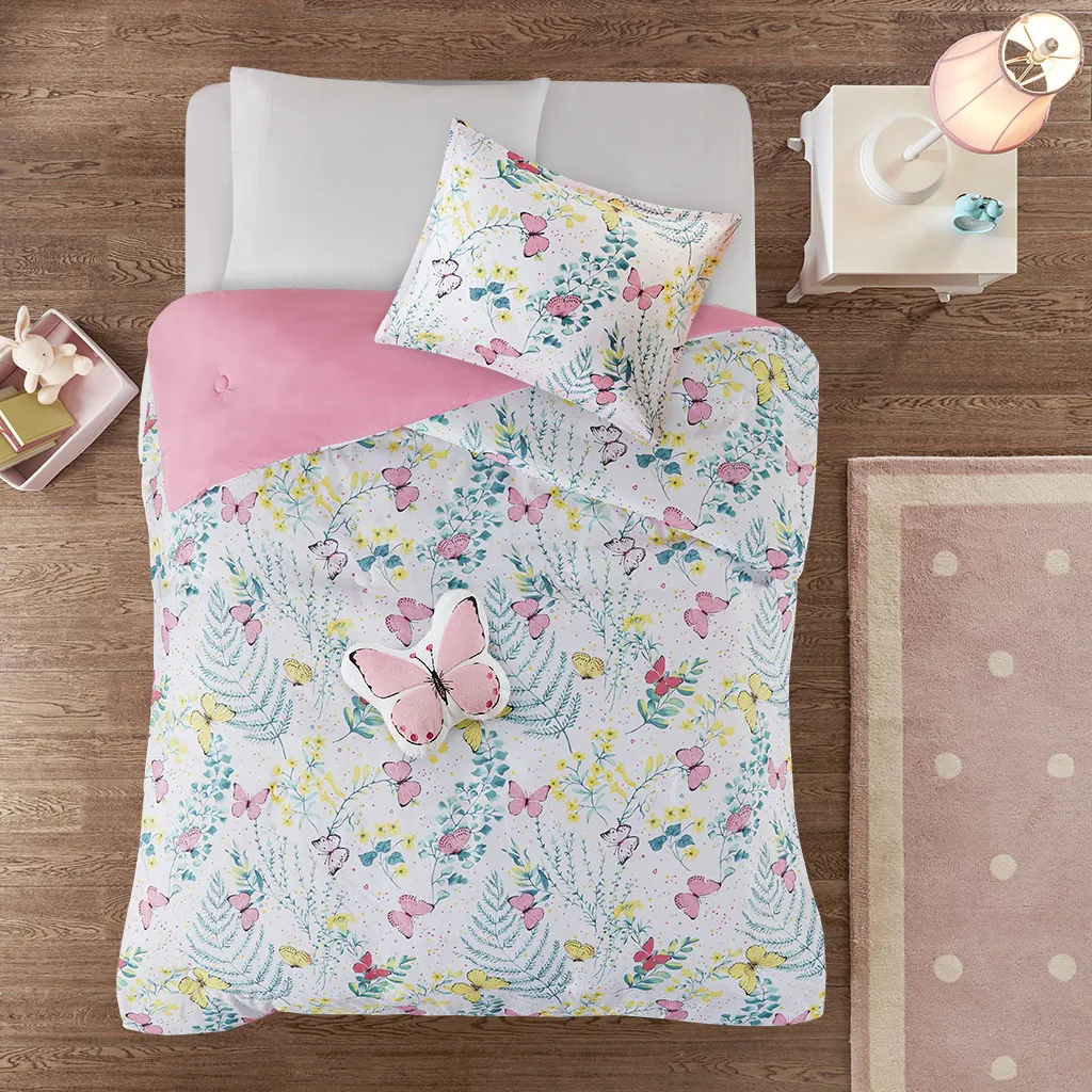 Kids Spring Butterflies Pink Full Comforter Set - Image 1