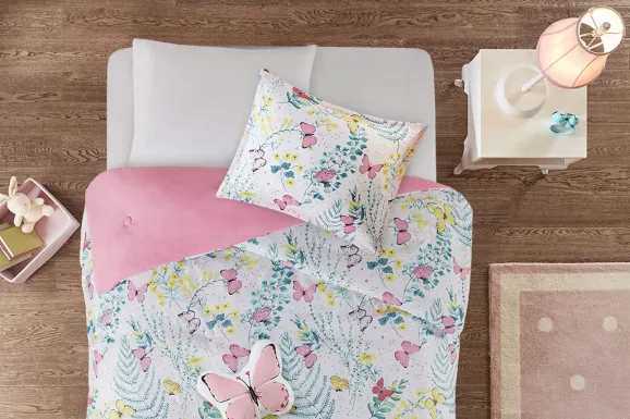 Kids Spring Butterflies Pink Full Comforter Set