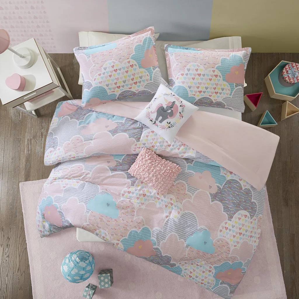 Kids Unicorn Clouds Pink Twin Comforter Set - Image 1
