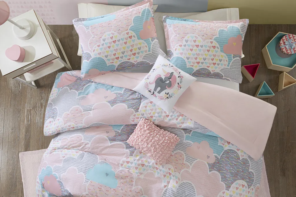 Kids Unicorn Clouds Pink Full/Queen Comforter Set - Image 2