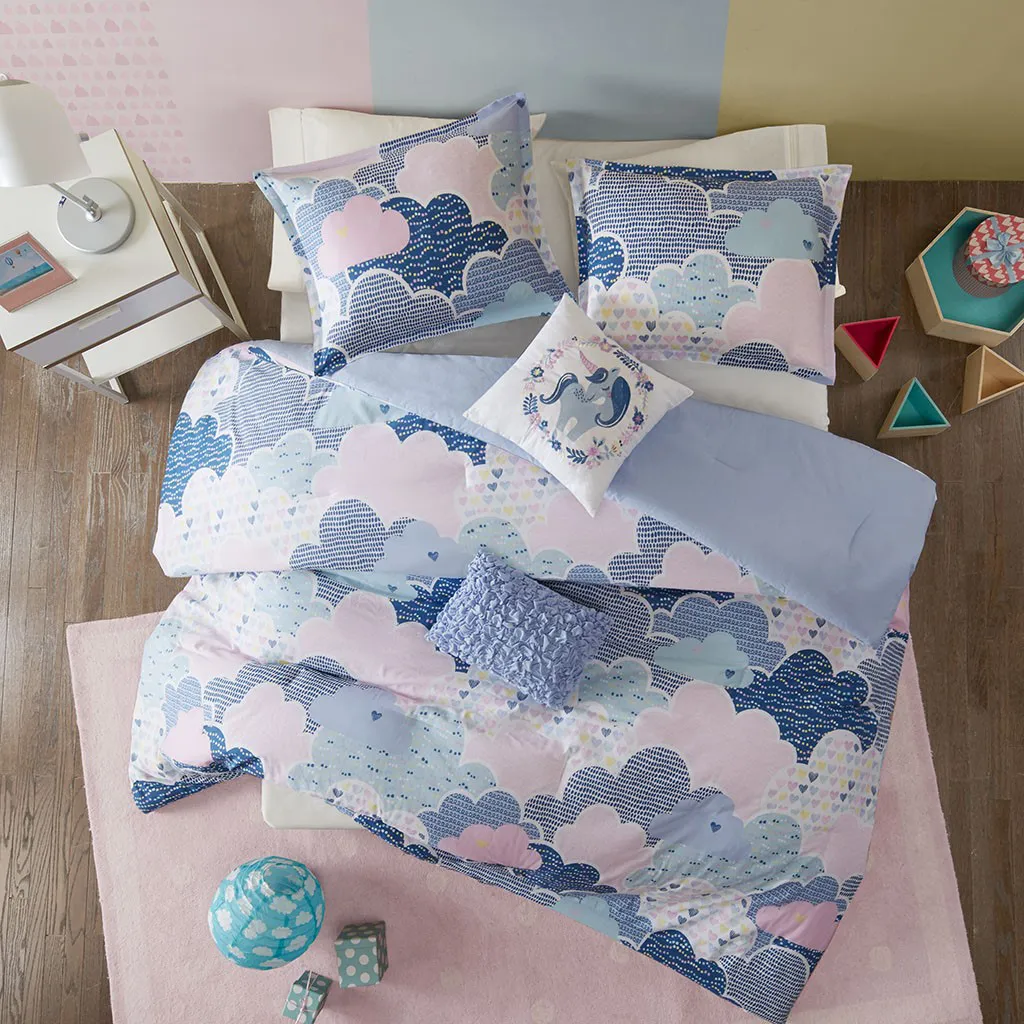 Kids Unicorn Clouds Blue Full Comforter Set - Image 1