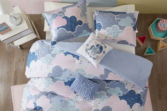 Kids Unicorn Clouds Blue Twin Comforter Set
