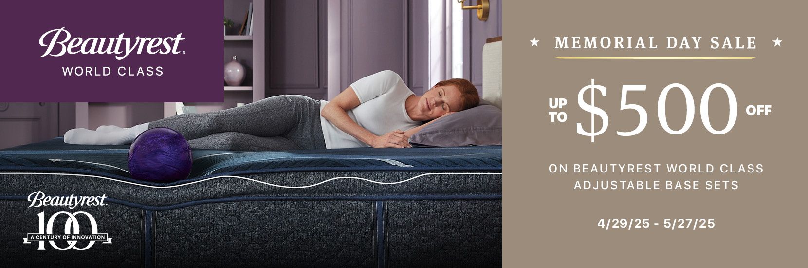Beautyrest World Class Memorial Day Sale: Up to $500 off adjustable base sets.
