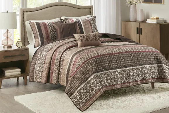 Huxley Red 5 Pc Full/Queen Coverlet Set