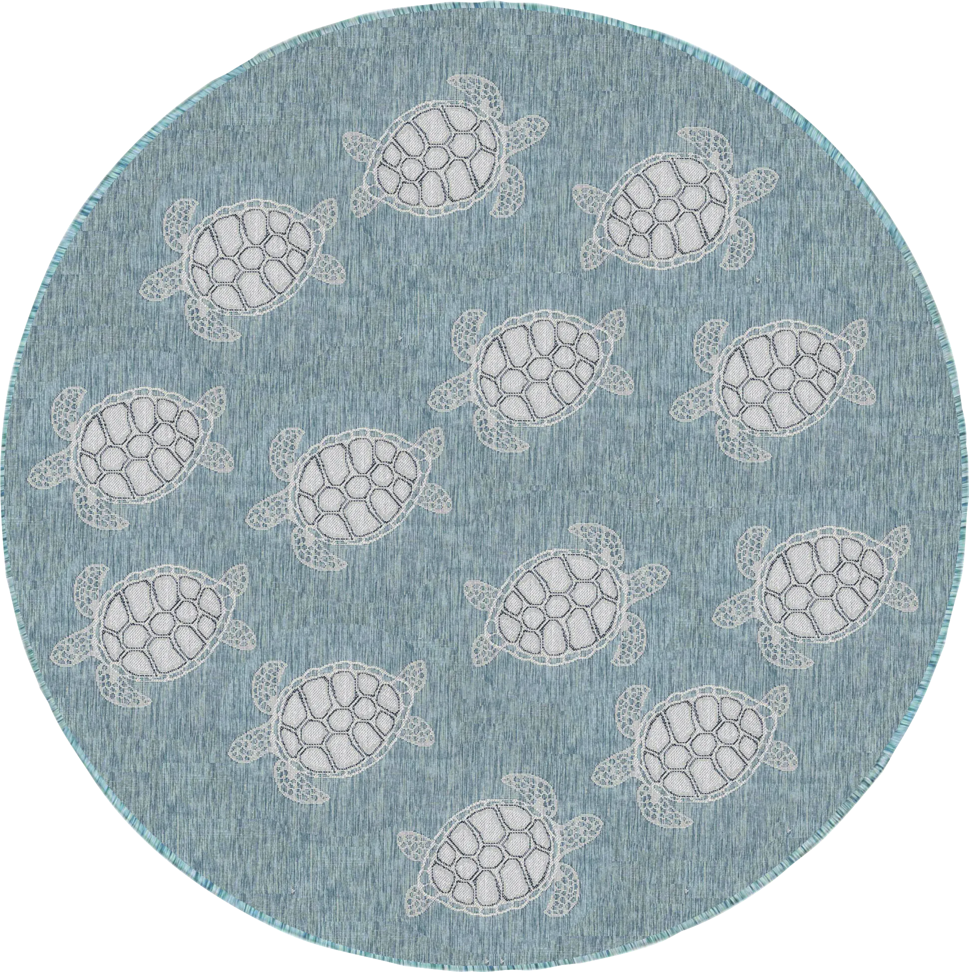 Turtle Cove Teal 7'10 Round Indoor/Outdoor Rug - Thumbnail - Image 1